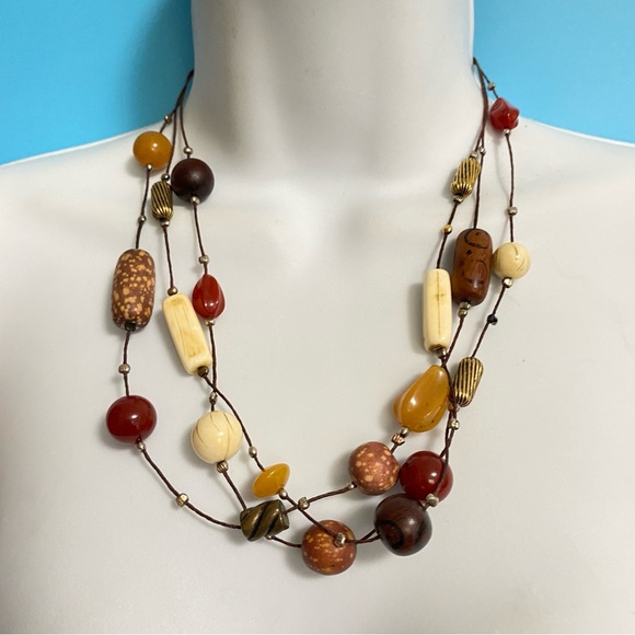 Triple Strand Bohemian Natural Bead Necklace - Picture 6 of 10